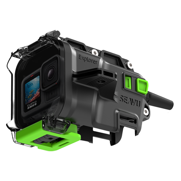 Seavu Explorer underwater livestream housing with a GoPro fitted for fishing