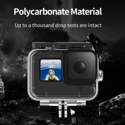 GoPro HERO camera inside a durable polycarbonate waterproof case designed for HERO 9, 10, 11, 12 and 13.