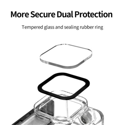 Tempered glass lens cover and sealing rubber ring used in a waterproof case for GoPro HERO 9, 10, 11, 12 and 13.