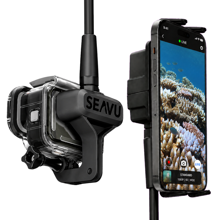 Seavu Seeker Marine Kit streaming a live underwater research view of marine life to a phone