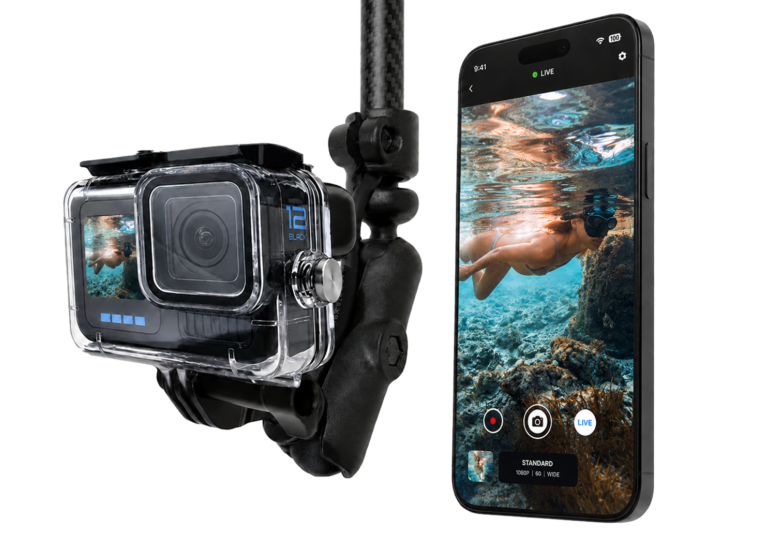 Seavu Seeker Pole Kit with a GoPro in a waterproof housing streaming live underwater vision to a phone