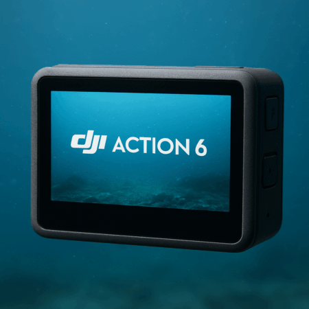 Back of the DJI Action 6 camera showing its screen, used in an article about release rumours and expected features.