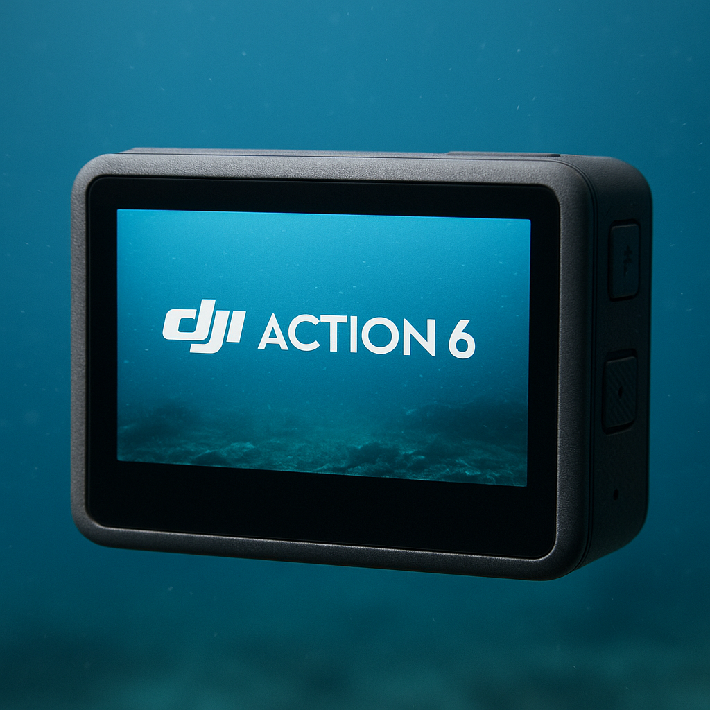 Back of the DJI Action 6 camera showing its screen, used in an article about release rumours and expected features.