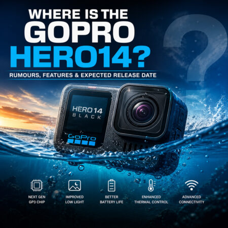 GoPro HERO14 concept image showing delayed release and expected features including low light performance and battery life