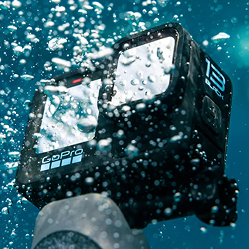 Close-up of the GoPro HERO13 Black underwater, one of the best underwater cameras for Seavu kits and livestreaming.