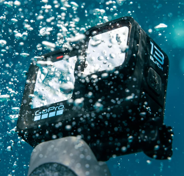 Close-up of the GoPro HERO13 Black underwater, one of the best underwater cameras for Seavu kits and livestreaming.