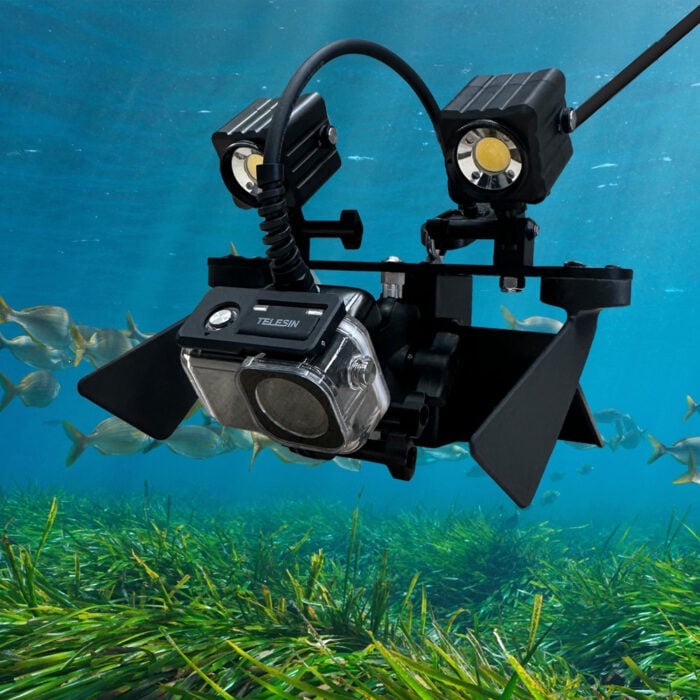 Seavu Seeker Marine Kit and DeepScope Rig gliding over seagrass during live underwater research survey.