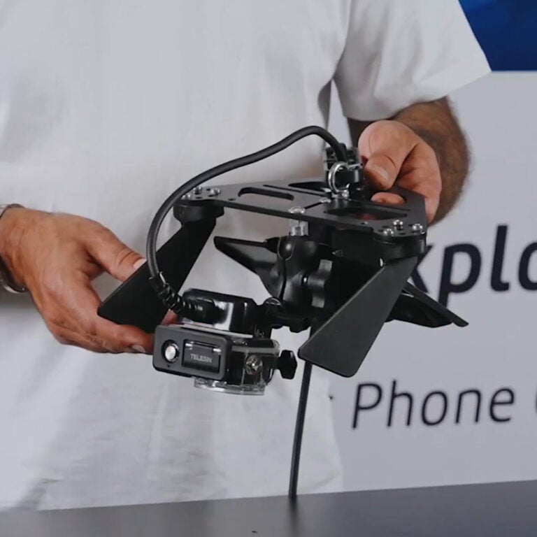 Seavu Seeker DeepScope Rig postcard landscape image showing underwater tray-style rig with stabilising fins and mounted camera