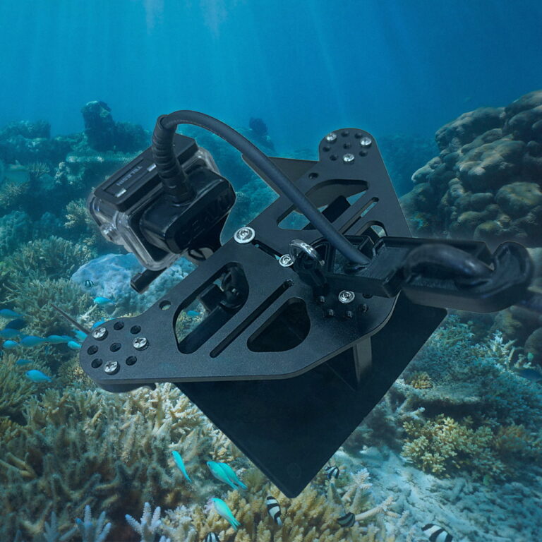 Seeker DeepScope Rig with Seeker over coral reef – hydrodynamic tow rig for stable underwater viewing and recording at depth