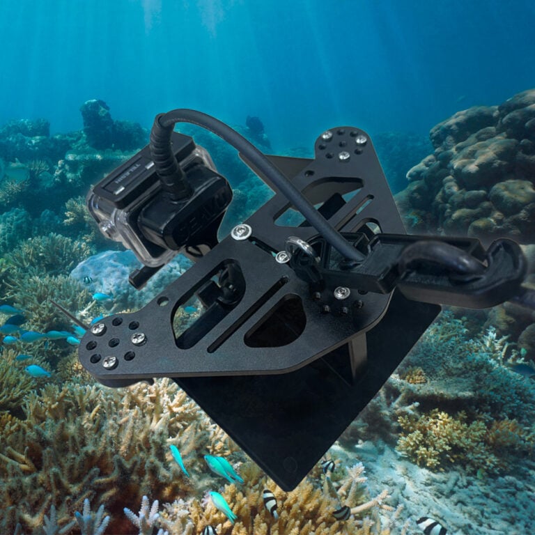 Seeker DeepScope Rig with Seeker over coral reef – hydrodynamic tow rig for stable underwater viewing and recording at depth