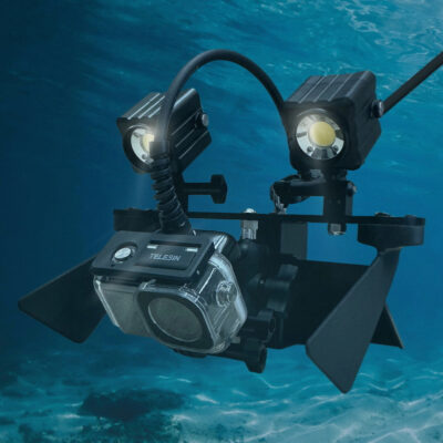 Seeker DeepScope Rig underwater with Seeker and lights – hydrodynamic tow rig for stable underwater viewing and recording at depth