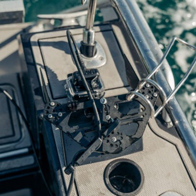 GoPro HERO13 mounted on Seeker DeepScope Rig beside a boat set up for underwater deployment.