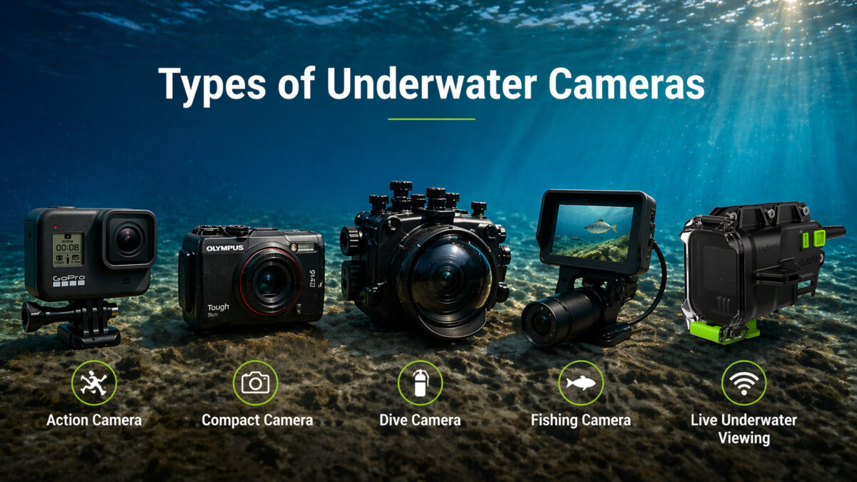 types of underwater cameras including action compact dive fishing and live viewing systems
