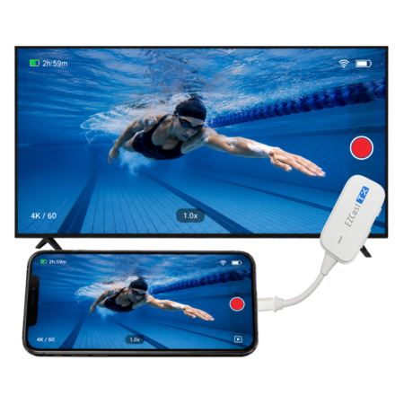 Wireless HDMI Display Adapter displaying live underwater camera footage from a phone to a TV monitor