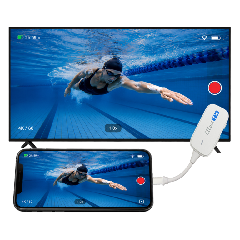 Wireless HDMI Display Adapter displaying live underwater camera footage from a phone to a TV monitor