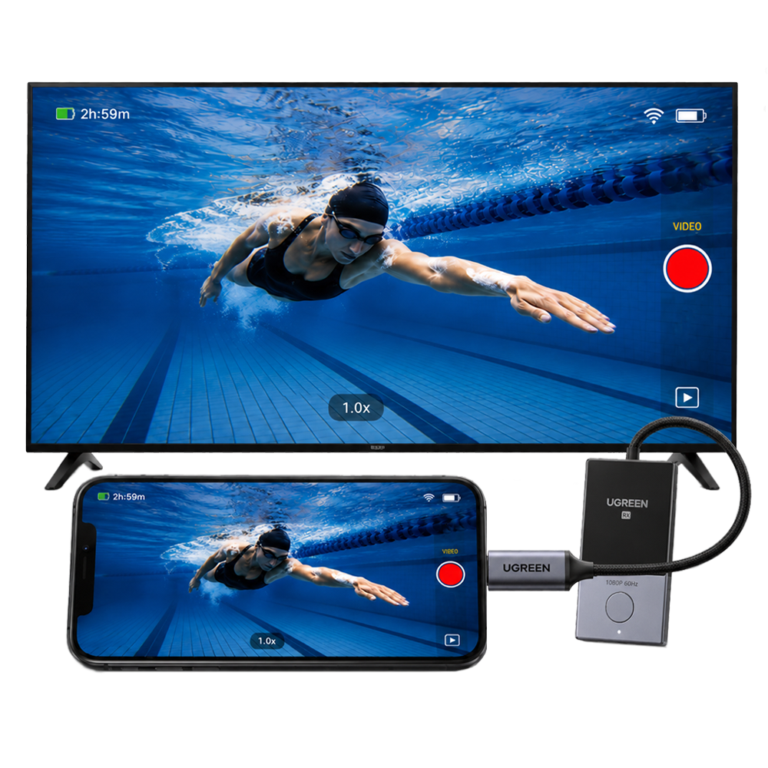 Wireless HDMI Display Adapter displaying live underwater camera footage from a phone to a TV monitor