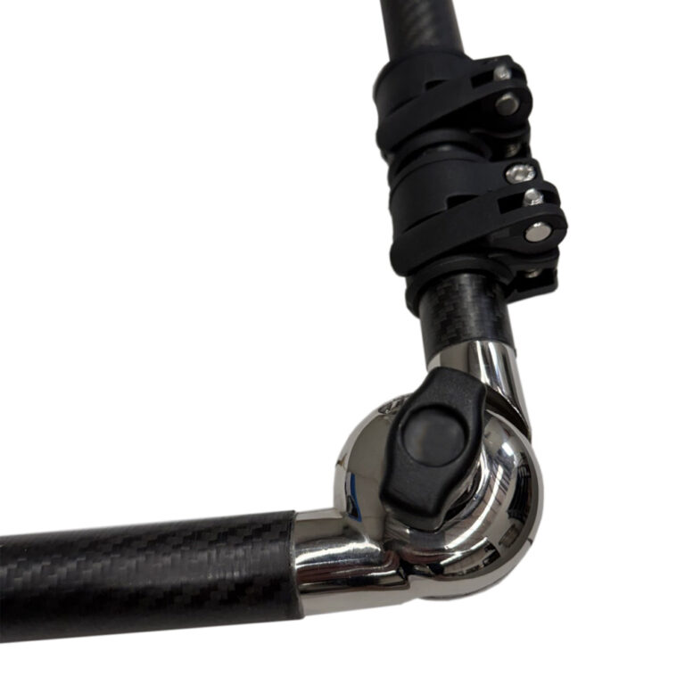 Close up of the articulating hinge on the Carbon Fibre Angled Extension Pole for adjustable underwater inspection angles