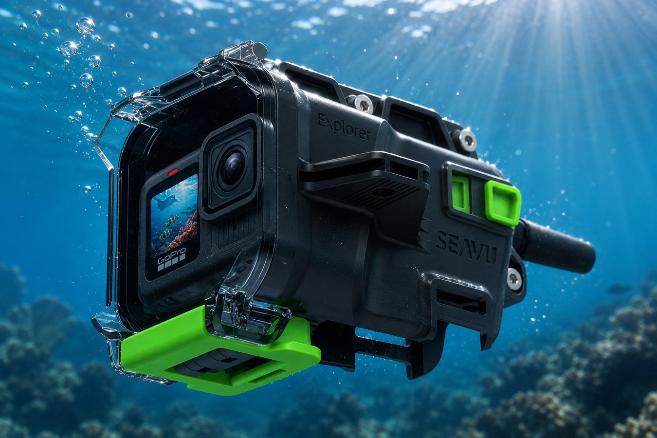 Seavu Explorer waterproof camera enclosure ready for a dive